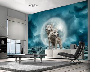 White Wolves Fantasy Tissé auto-adhésif papier peint amovible Moderne Mural M197