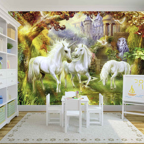 Unicorn Garden Fantasy Woven Self-Adhesive Removable Wallpaper Modern Mural M199
