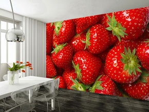 Papier Peint Amovible Auto-Adhésif Tissé Fruits Fraises Murale Moderne M245
