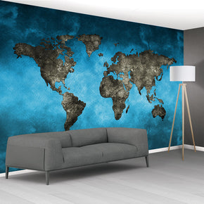 World Map Grahpic Woven Self-Adhesive Removable Wallpaper Modern Mural M249