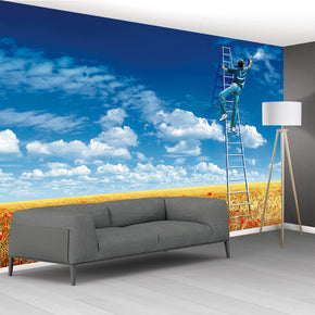 Poppy Field Painting Woven Self-Adhesive Removable Wallpaper Modern Mural M25