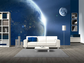 Space Moon Earth Woven Self-Adhesive Amovible Wallpaper Modern Mural M26