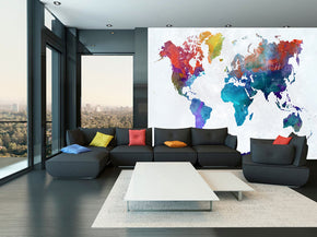Colored World Map Woven Self-Adhesive Removable Wallpaper Modern Mural M30