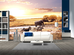Africa Elephants Woven Self-Adhesive Removable Wallpaper Modern Mural M32