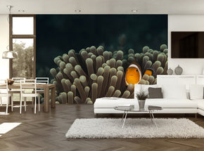 Papier Peint Amovible Auto-Adhésif Tissé en Eau Profonde Poisson Algues Murale Moderne M33