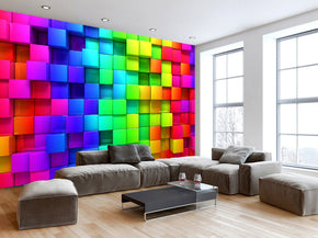 Colorful Blocks Cubes Woven Self-Adhesive Removable Wallpaper Modern Mural M50