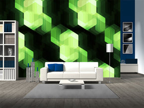Papier Peint Amovible Auto-Adhésif Tissé Vert Cristal Lumières Murale Moderne M51