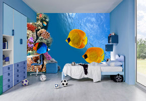 Tropical Fish Coral Reef Ocean Woven Self-Adhesive Removable Wallpaper Modern Mural M76