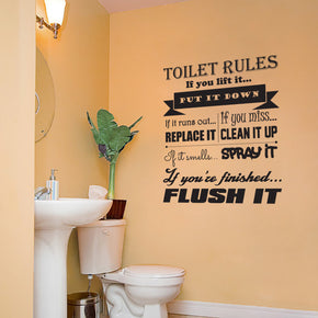 Règles de toilette Flush Remplacer Propre Citations Inspirantes Sticker Mural SQ129
