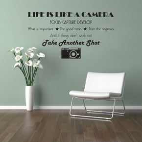 La vie est comme un appareil photo citations inspirantes sticker mural autocollant SQ132