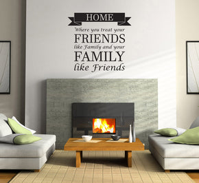 Home Where You Treat Friends Family Inspirational Quotes Wall Sticker Decal SQ136