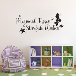 MERMAID KISSES STARFISH WISHES Inspirational Quotes Wall Sticker Décalque SQ213