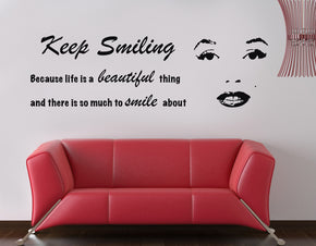 KEEP SMILING Inspirational Quotes Wall Sticker Decal SQ64