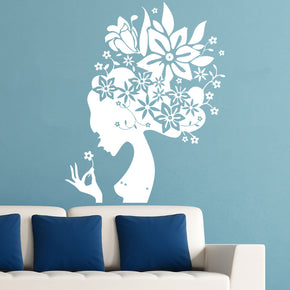 FLEUR CHEVEUX FILLE Wall Sticker Decal Stencil Silhouette SST007