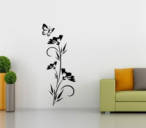 Fleurs et papillon sticker mural autocollant pochoir Silhouette ST108