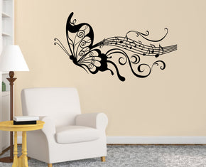 Notes de musique papillon sticker mural autocollant pochoir Silhouette ST148