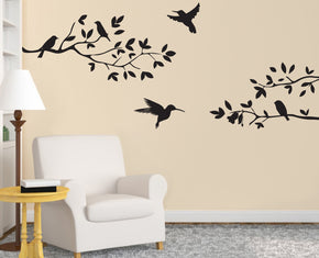 Oiseaux sur arbre Sticker mural autocollant pochoir Silhouette ST161