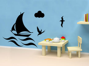 BATEAU SUR L’autocollant de mur de mer Decal Stencil Silhouette ST183