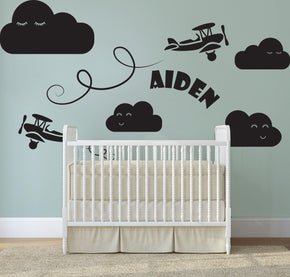 CLOUDS Plane Personalized Wall Sticker Decal Stencil Silhouette ST194