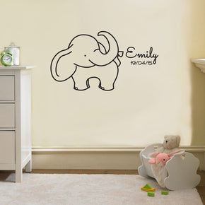 NAME & BIRTH DATE ELEPHANT Personalized Wall Sticker Decal Stencil Silhouette ST234