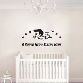 A SUPER HERO SLEEPS HERE Wall Sticker Decal Stencil Silhouette ST256