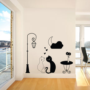 Loving Cats Street Light Moon Wall Sticker Decal Stencil Silhouette ST257