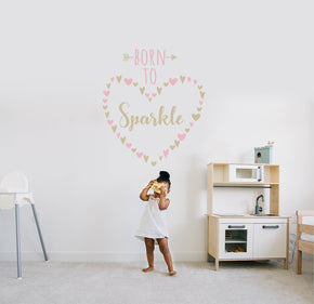 Born To Sparkle Hearts Wall Sticker Decal Stencil Silhouette ST409