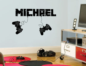 Gamers Controllers Video Game Room Personalized Wall Sticker Decal Stencil Silhouette ST429