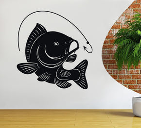 Crochet de pêche à la carpe sticker mural autocollant pochoir Silhouette ST55