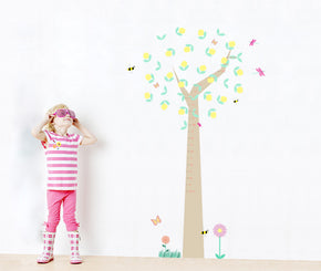 Tableau de hauteur de croissance d'arbre d'animaux de dessin animé pour autocollant mural WC106 pour enfants