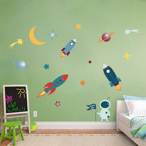 Rockets & Planets personnalisation nom autocollant mural wc110