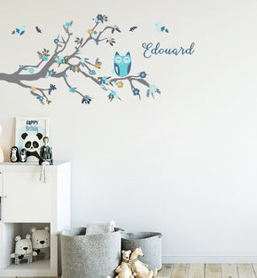 Kids Tree Branch and Owl Personalized Custom Name Wall Sticker Decal WC154