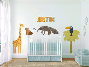 AFRICAN WATERCOLOR ANIMAL Set Personnalisé Custom Name Wall Sticker Décalque WC175