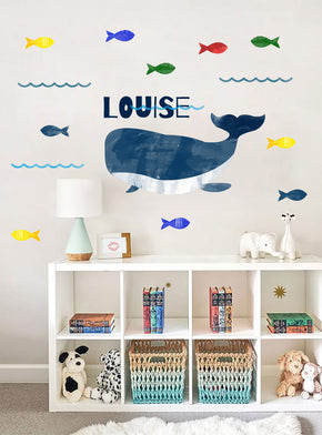 PAINTED WHALE AND FISH Set Personalized Custom Name Wall Sticker Decal WC177