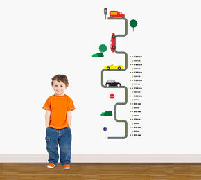 Tableau de hauteur de croissance du circuit routier pour autocollant mural pour enfants WC197