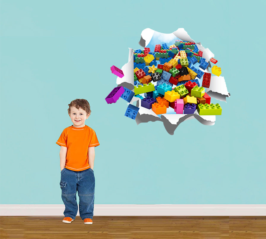 Lego Bricks Explosion Torn Paper Effect Wall Sticker Decal WC218