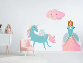 Kids Unicorn Princess Personnalisé Custom Name Wall Sticker Décalque WC252