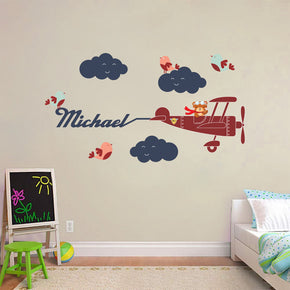 Kids Cartoon Plane Room Personnalisé Custom Name Wall Sticker Décalque WC267