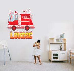 Fire Truck Personalized Custom Name Wall Sticker Decal WC299