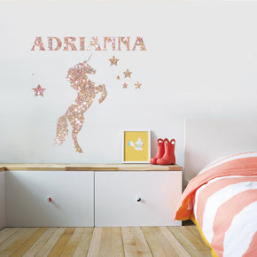 Unicorn Personalized Glitter Effect Custom Name Wall Sticker Decal WC330