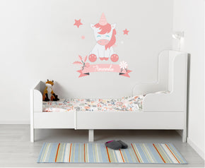 Enfant Licorne personnalisation nom autocollant mural wc85