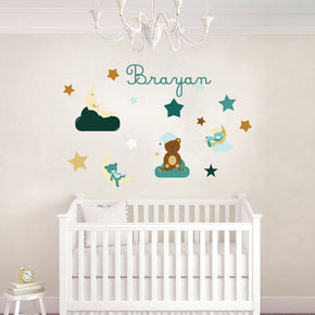 GOOD NIGHT TEDDY BEAR Set Personalized Custom Name Wall Sticker Decal WC92