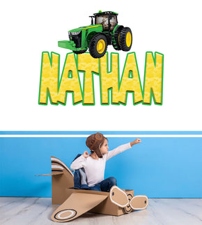 Kids Tractor Personalized Custom Name Wall Sticker Decal WP125