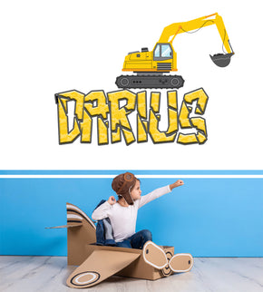 Kids EXCAVATOR Personnalisé Custom Name Wall Sticker Decal WP141