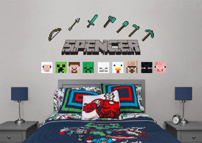 Minecraft personnalisé nom ensemble sticker mural autocollant WP252