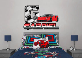 RACE CAR Kids Personnalisé Custom Name Wall Sticker Decal WP273