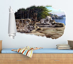 Wolves 3D Torn Paper Hole Ripped Effect Decal Wall Sticker