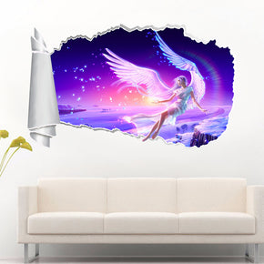 Angel Fantasy 3D Torn Paper Hole Ripped Effect Decal Wall Sticker