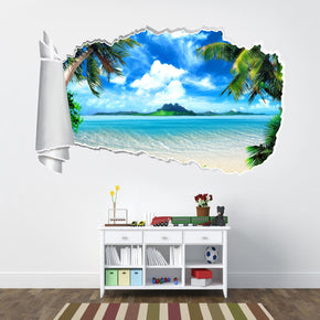 Exotic Tropical Beach 3D trou de papier déchiré autocollant mural effet déchiré