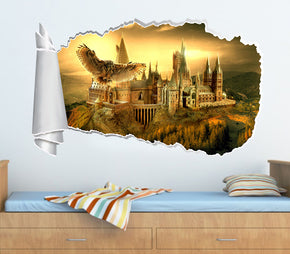 Harry Potter Poudlard Château 3D Effet Papier Déchiré Sticker Mural WT114